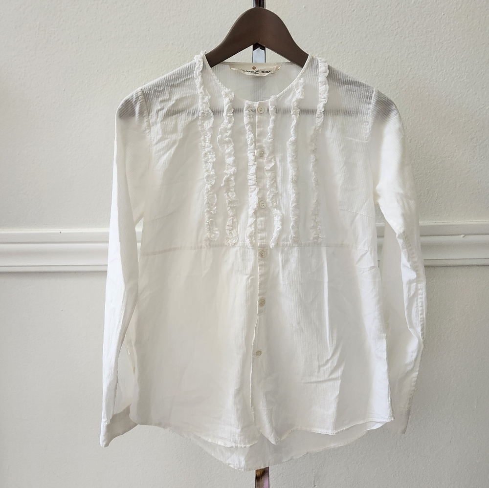 GOLDEN GOOSE DELUXE BRAND VENEZIA Vintage White Button Down Ruffle Neck